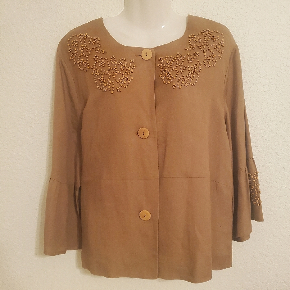 Button Down Brown Top with Bell Sleeve